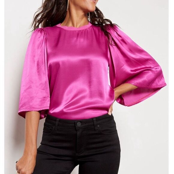 Nation LTD Tops - ✨ Nation LTD Donna Satin Bell Sleeve Blouse Top Magenta Hot Pink Large